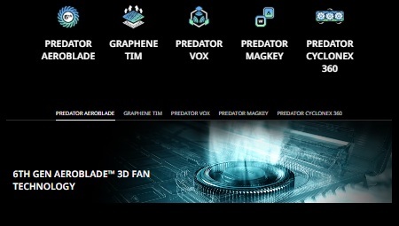Predator Gaming Technology Hub with icon-led technology navigation