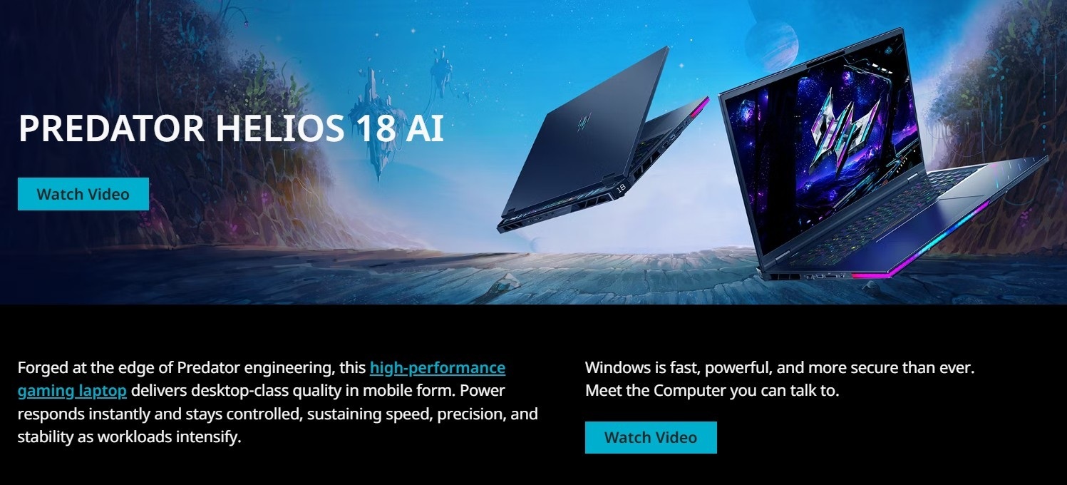 Predator Helios 18 AI product page