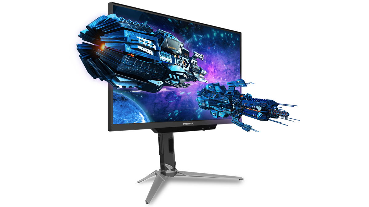 Predator XB273K 3D monitor shown with its complete display and stand